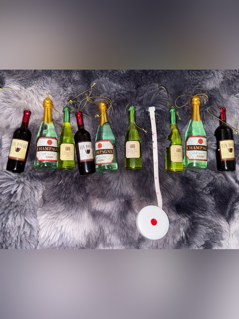 9 lot of Champagne Green & Gold Bottle Ornaments by Champagne